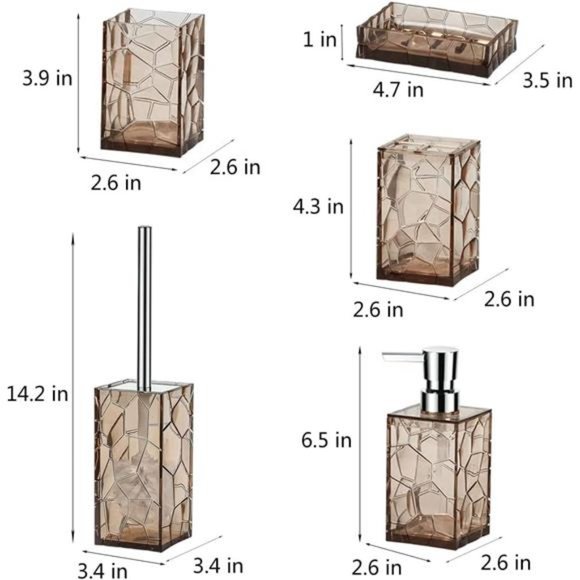 Acrylic Bathroom Accessories Set, 5 Piece Brown Bathroom Vanity Accessory Set - Picture 3 of 7